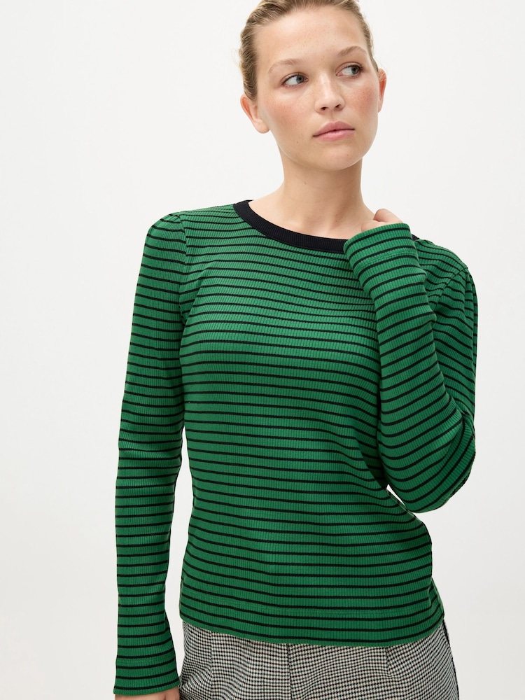 Oliver Bonas Green Striped Ribbed Long Sleeve Top - Image 1 of 8 Oliver Bonas Green Striped Ribbed Long Sleeve Top - Image 1 of 8
