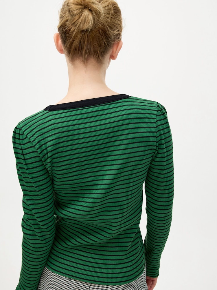 Oliver Bonas Green Striped Ribbed Long Sleeve Top - Image 2 of 8 Oliver Bonas Green Striped Ribbed Long Sleeve Top - Image 2 of 8