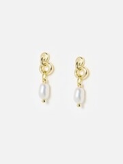 Oliver Bonas Gold Plated Rita Loop Pearl Drop Earrings - Image 1 of 4