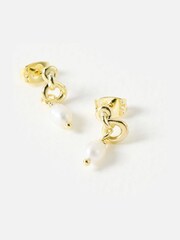 Oliver Bonas Gold Plated Rita Loop Pearl Drop Earrings - Image 3 of 4