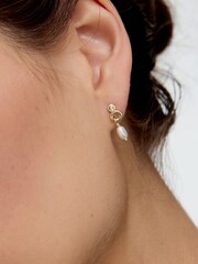 Oliver Bonas Gold Plated Rita Loop Pearl Drop Earrings - Image 4 of 4
