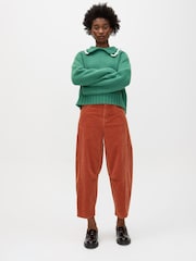 Oliver Bonas Brown Rust Corduroy Cropped Barrel Leg Trousers - Image 1 of 7