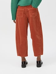 Oliver Bonas Brown Rust Corduroy Cropped Barrel Leg Trousers - Image 2 of 7