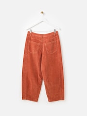 Oliver Bonas Brown Rust Corduroy Cropped Barrel Leg Trousers - Image 4 of 7