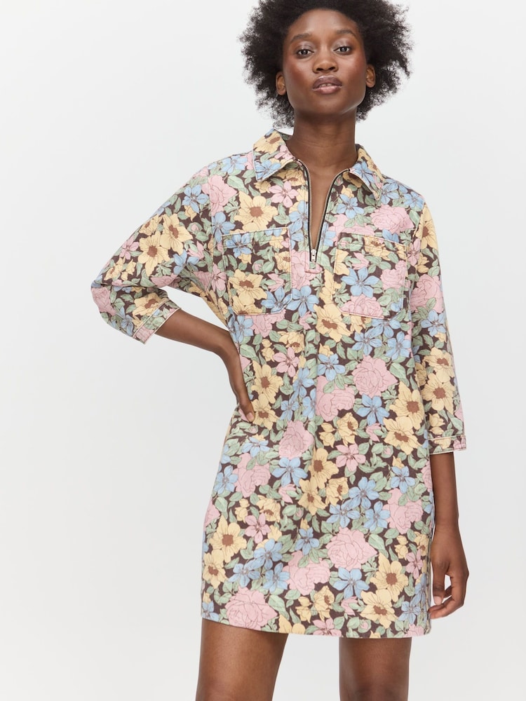 Oliver Bonas Pink Half Zip Mini Dress - Image 1 of 8