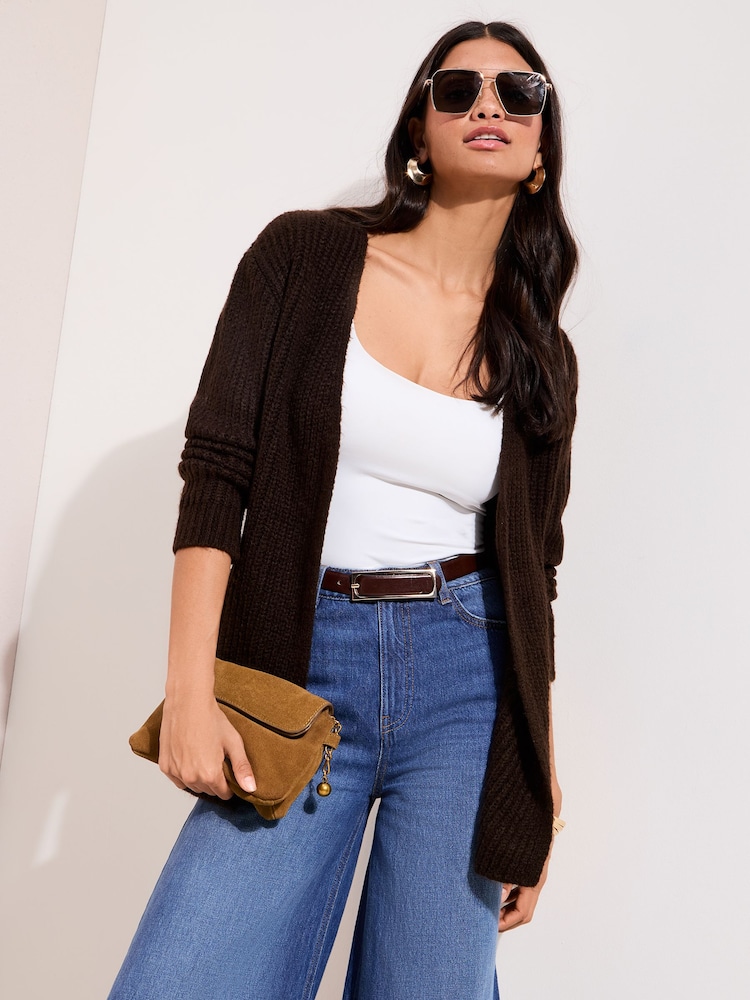 Friends Like These Chocolate Brown Chunky Longline Cardigan - Image 1 of 4