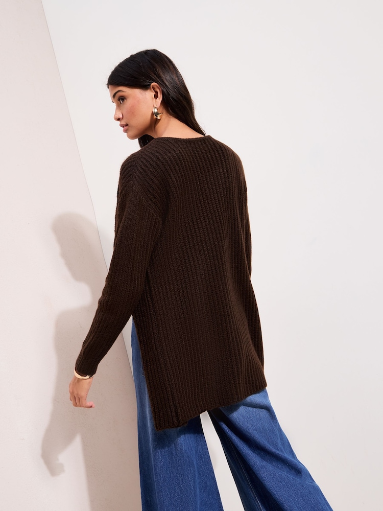 Friends Like These Chocolate Brown Chunky Longline Cardigan - Image 4 of 4