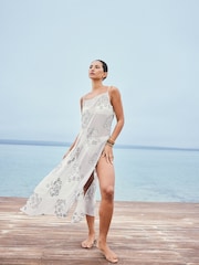 Silver Sparkle Embroidered Slip Dress - Image 1 of 9