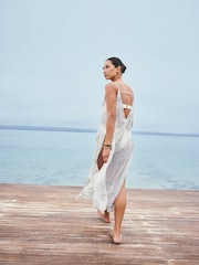 Silver Sparkle Embroidered Slip Dress - Image 4 of 9