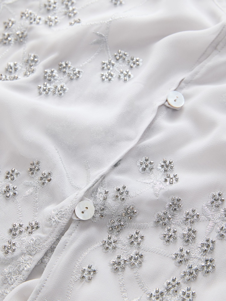 Silver Sparkle Embroidered Slip Dress - Image 9 of 9