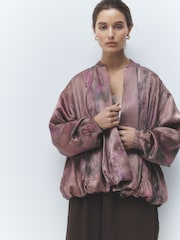 Purple Floral Bomber Jacket - Image 2 of 8