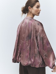 Purple Floral Bomber Jacket - Image 3 of 8