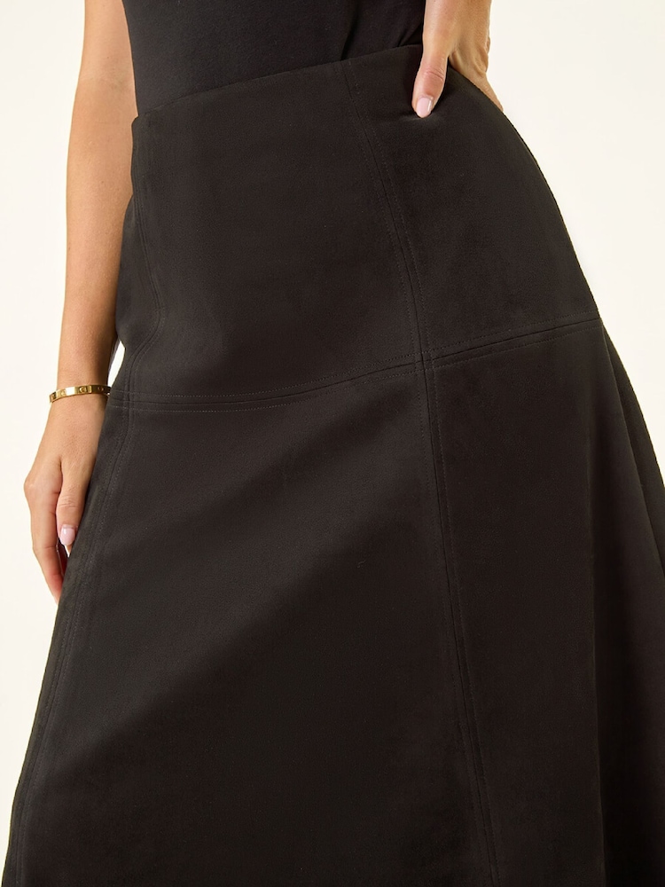 Roman Black Petite Suede A-Line Skirt - Image 5 of 5 Roman Black Petite Suede A-Line Skirt - Image 5 of 5