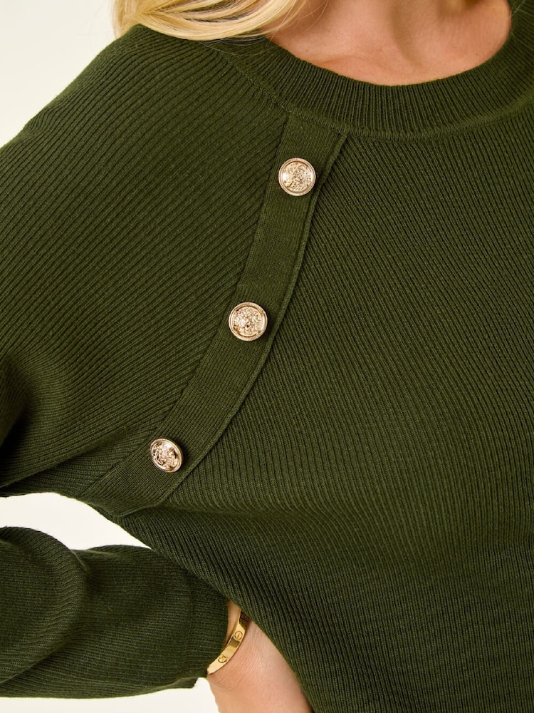 Roman Green Petite Button Detail Knit Dress - Image 5 of 5 Roman Green Petite Button Detail Knit Dress - Image 5 of 5