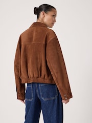 Hush Brown Suede Bomber Jacket - Image 2 of 5