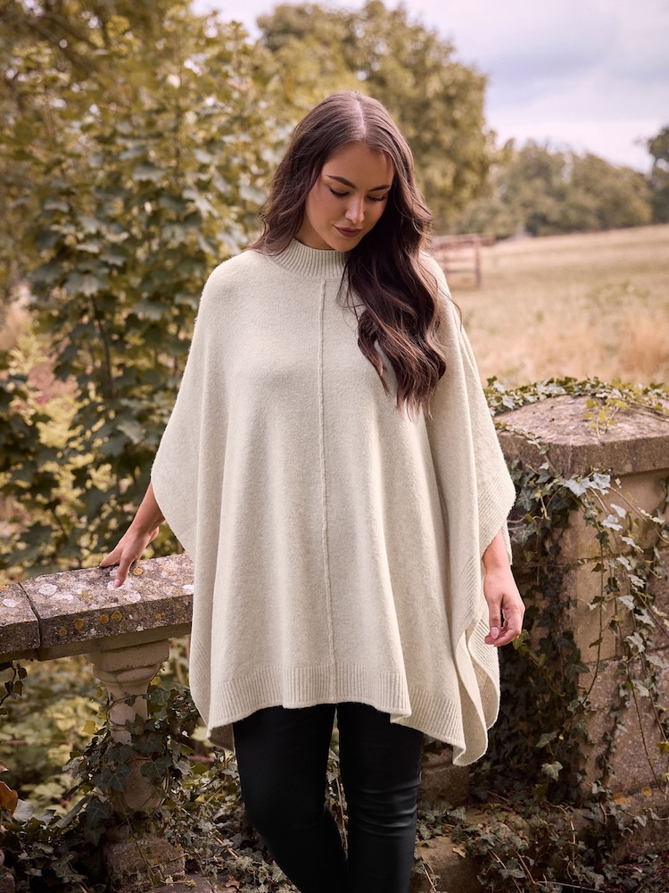 Evans Natural Seam Detailed Knitted Cape Poncho - Image 2 of 5