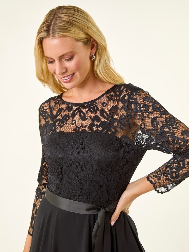 chinese dress ladies Floerns Women's Plus Size Contrast Lace Sheer Long Sleeve A Line Dress  Square Neck Mini Dresses Black Large Plus at Amazon Women's Clothing store
