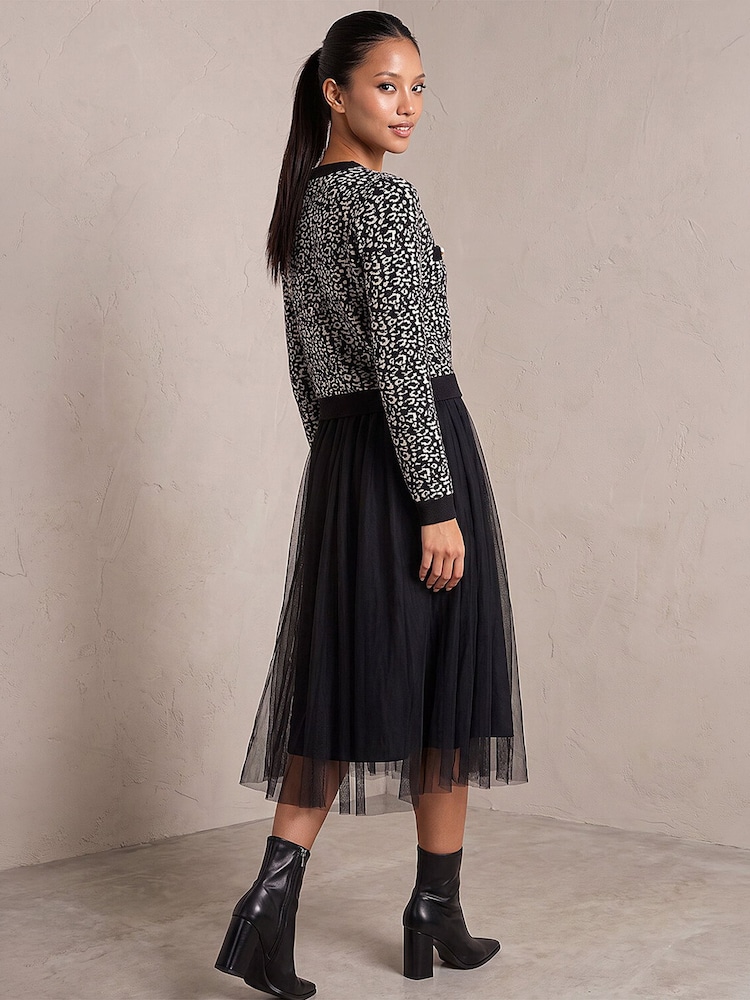 Roman Black Petite Animal Knitted Mesh Dress - Image 4 of 4 Roman Black Petite Animal Knitted Mesh Dress - Image 4 of 4