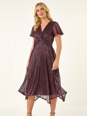 Roman Pink Petite Shimmer Twist Front Midi Dress - Image 2 of 5