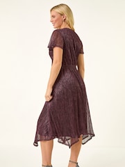 Roman Pink Petite Shimmer Twist Front Midi Dress - Image 3 of 5