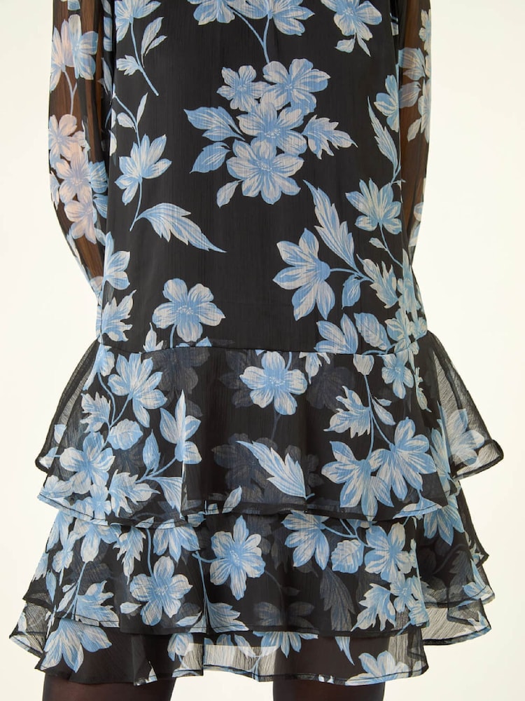 Roman Black Petite Floral Print Frill Swing Dress - Image 5 of 5 Roman Black Petite Floral Print Frill Swing Dress - Image 5 of 5