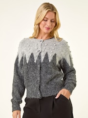 Roman Grey Petite Bobble Buttoned Knit Cardigan - Image 4 of 5