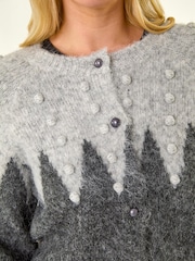 Roman Grey Petite Bobble Buttoned Knit Cardigan - Image 5 of 5