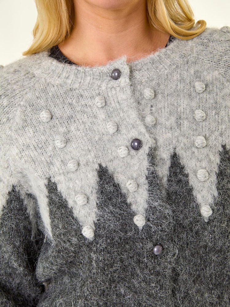 Roman Grey Petite Bobble Buttoned Knit Cardigan - Image 5 of 5