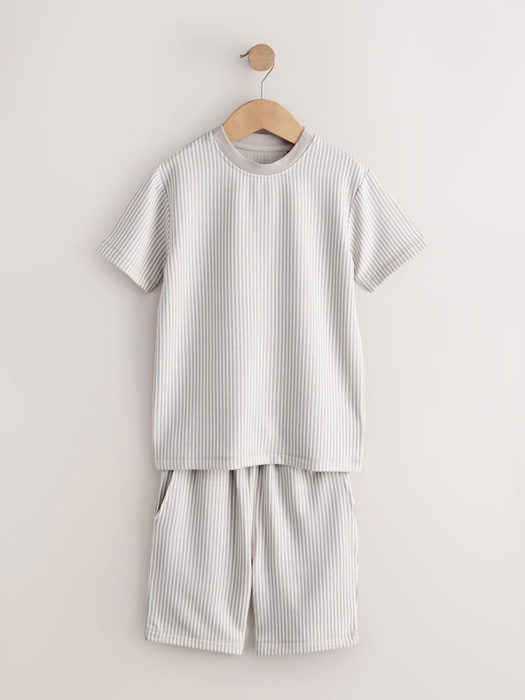 Stone/White Stripe Single Short Pyjamas (1.5-16yrs) - Image 1 of 4