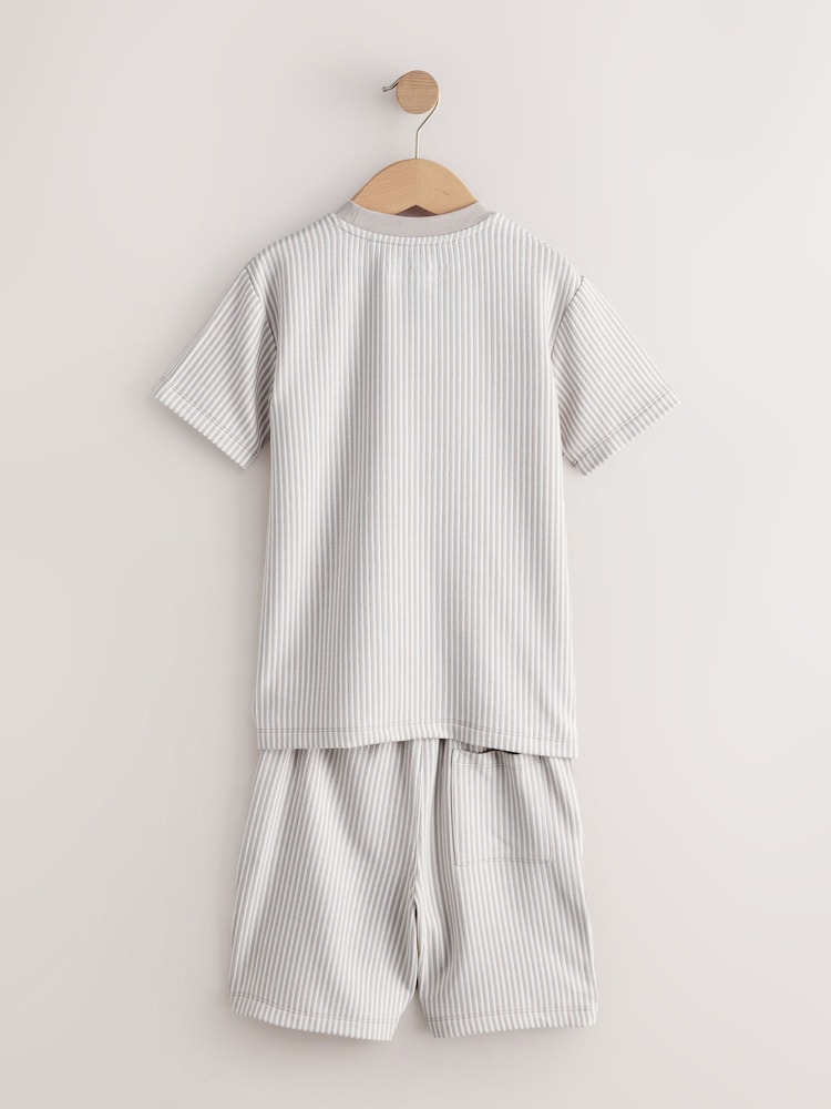 Stone/White Stripe Single Short Pyjamas (1.5-16yrs) - Image 2 of 4