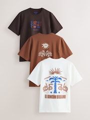 Brown / Tan / White Relaxed Fit Graphic Print T-Shirts 3 Pack - Image 1 of 8