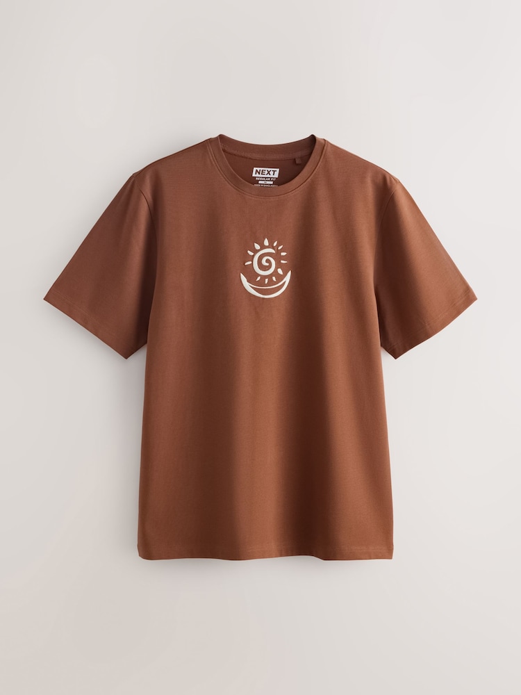 Brown / Tan / White Relaxed Fit Graphic Print T-Shirts 3 Pack - Image 2 of 8 Brown / Tan / White Relaxed Fit Graphic Print T-Shirts 3 Pack - Image 2 of 8