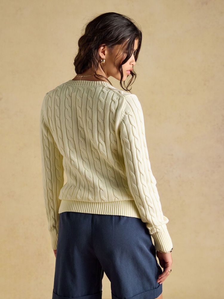 Joules Cream Classic V-Neck Cotton Cable Knit Jumper - Image 2 of 8