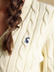 Joules Cream Classic V-Neck Cotton Cable Knit Jumper - Image 5 of 8