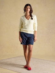 Joules Cream Classic V-Neck Cotton Cable Knit Jumper - Image 6 of 8