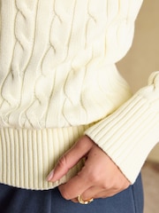 Joules Cream Classic V-Neck Cotton Cable Knit Jumper - Image 7 of 8