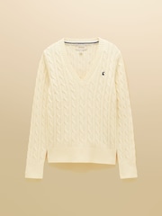 Joules Cream Classic V-Neck Cotton Cable Knit Jumper - Image 8 of 8