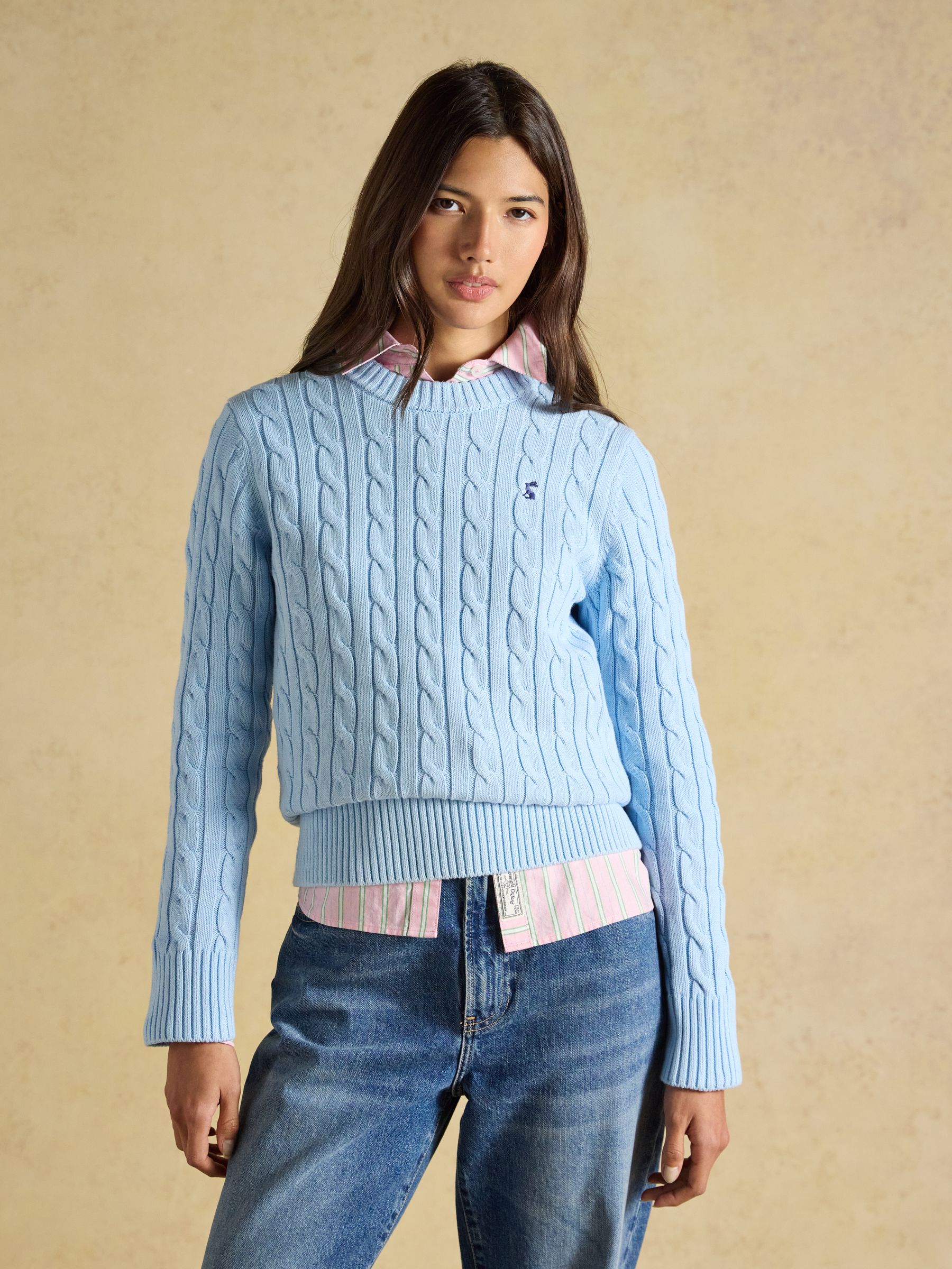 Joules Light Blue Classic Crew Neck Cotton Cable Knit Jumper - Image 1