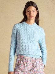 Joules Light Blue Classic Crew Neck Cotton Cable Knit Jumper - Image 1 of 8