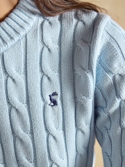 Joules Light Blue Classic Crew Neck Cotton Cable Knit Jumper - Image 3 of 8