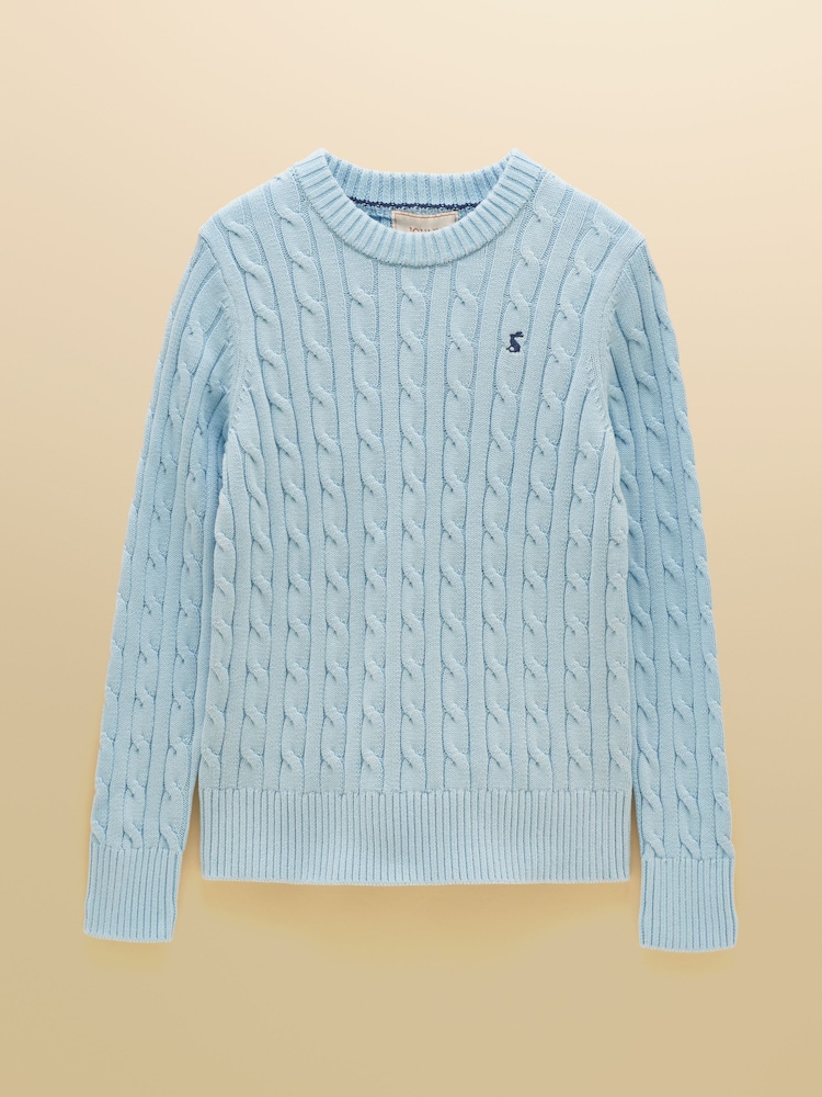 Joules Light Blue Classic Crew Neck Cotton Cable Knit Jumper - Image 8 of 8 Joules Light Blue Classic Crew Neck Cotton Cable Knit Jumper - Image 8 of 8