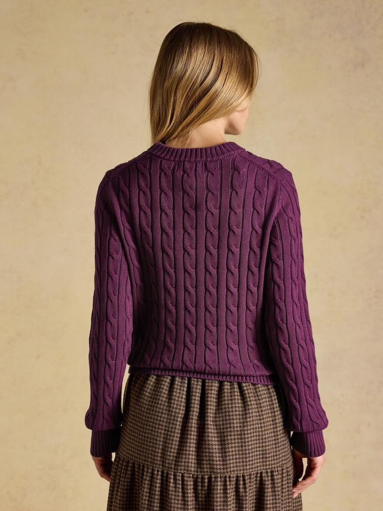 Joules Purple Berry Classic Crew Neck Cotton Cable Knit Jumper - Image 2 of 7 Joules Purple Berry Classic Crew Neck Cotton Cable Knit Jumper - Image 2 of 7