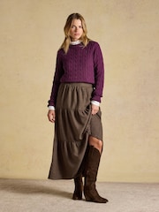 Joules Purple Berry Classic Crew Neck Cotton Cable Knit Jumper - Image 3 of 7