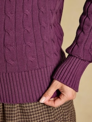 Joules Purple Berry Classic Crew Neck Cotton Cable Knit Jumper - Image 4 of 7