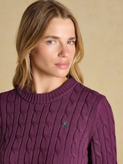 Joules Purple Berry Classic Crew Neck Cotton Cable Knit Jumper - Image 5 of 7