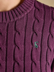 Joules Purple Berry Classic Crew Neck Cotton Cable Knit Jumper - Image 6 of 7