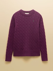 Joules Purple Berry Classic Crew Neck Cotton Cable Knit Jumper - Image 7 of 7