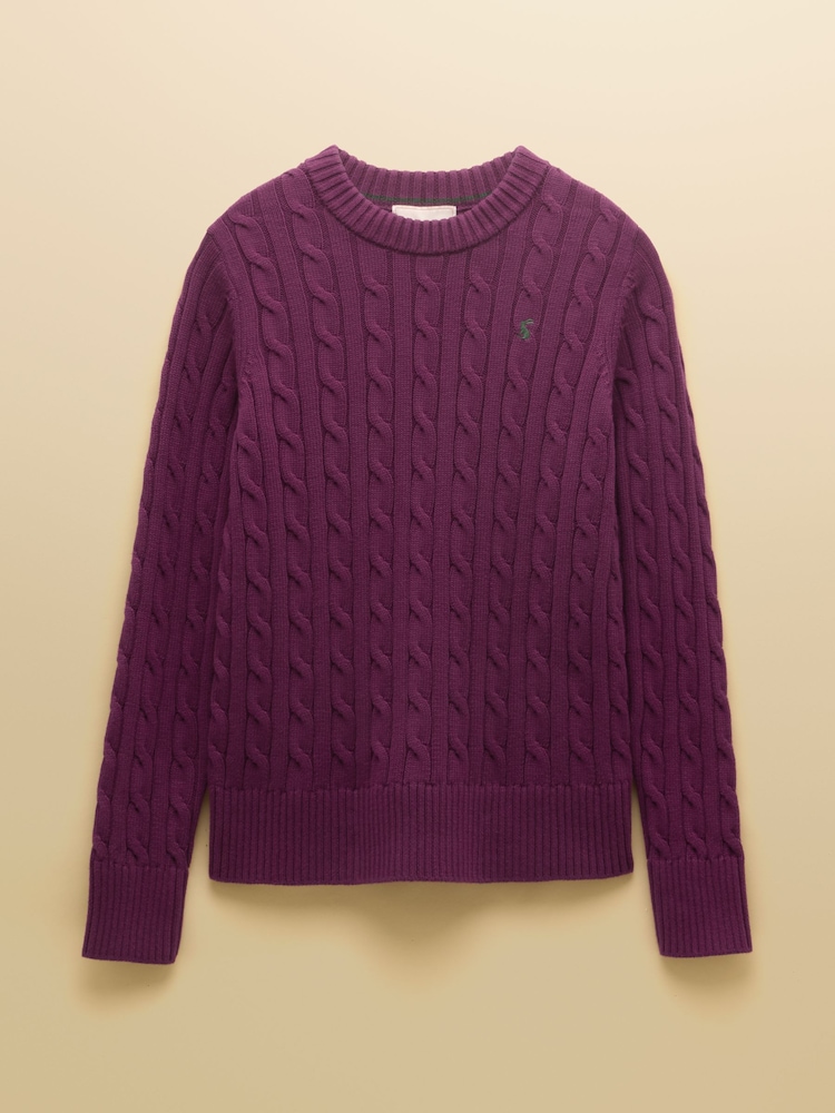 Joules Purple Berry Classic Crew Neck Cotton Cable Knit Jumper - Image 7 of 7 Joules Purple Berry Classic Crew Neck Cotton Cable Knit Jumper - Image 7 of 7
