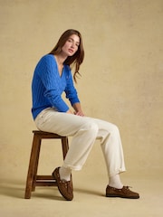 Joules Blue Classic V-Neck Cotton Cable Knit Jumper - Image 3 of 8