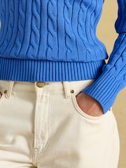 Joules Blue Classic V-Neck Cotton Cable Knit Jumper - Image 5 of 8